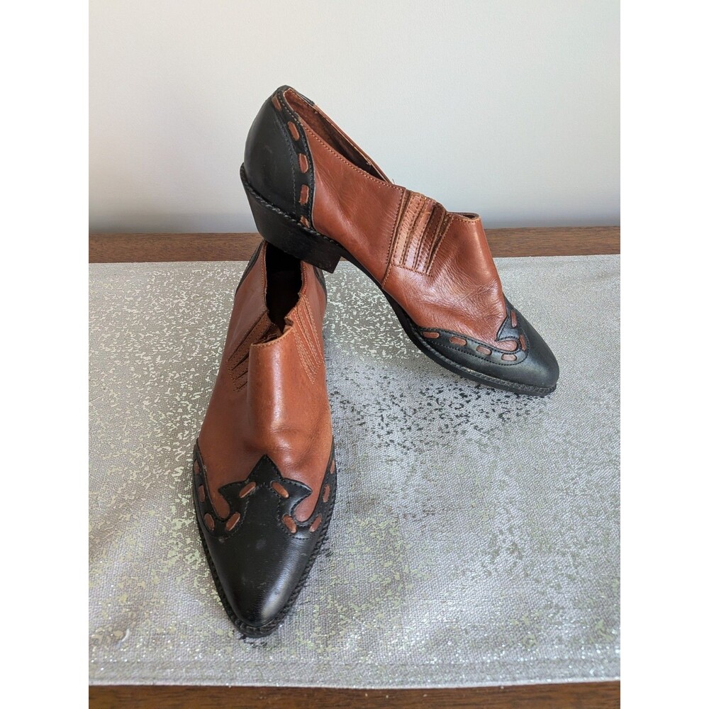Mister Shoes Leather Western Cowgirl Ankle Boots Booties Brown Black Wms 6.5M US